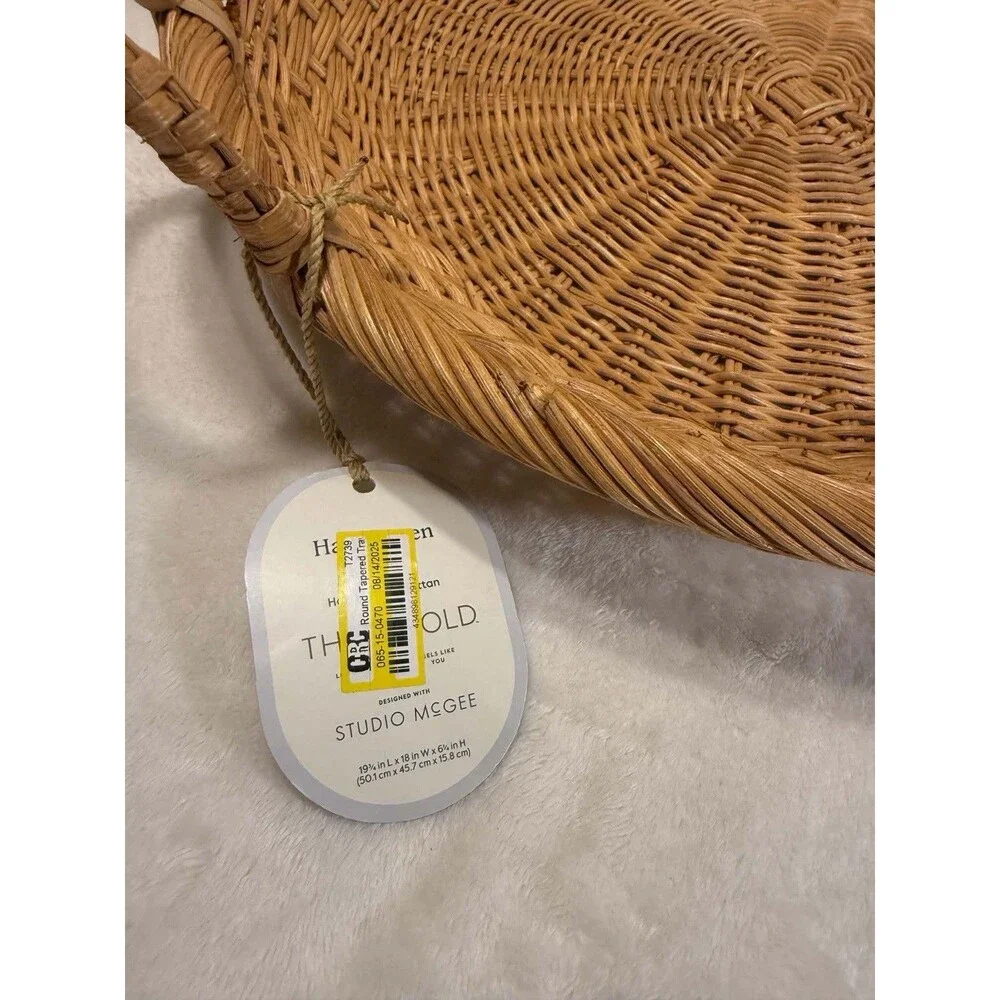 Threshold Studio McGee Round Basket 18” Handwoven Tray Dual Handles Read